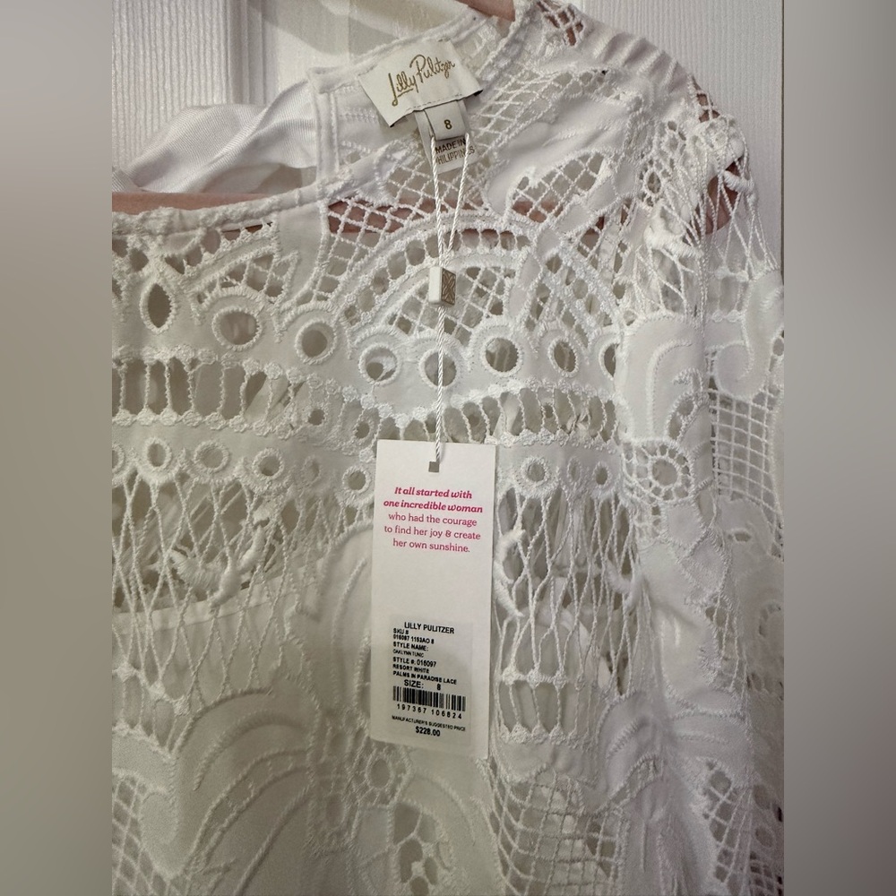 Lilly Pulitzer Women's Size 8 Palms In Paradise White Eyelet / Lace Top Boho NWT - Picture 2 of 6